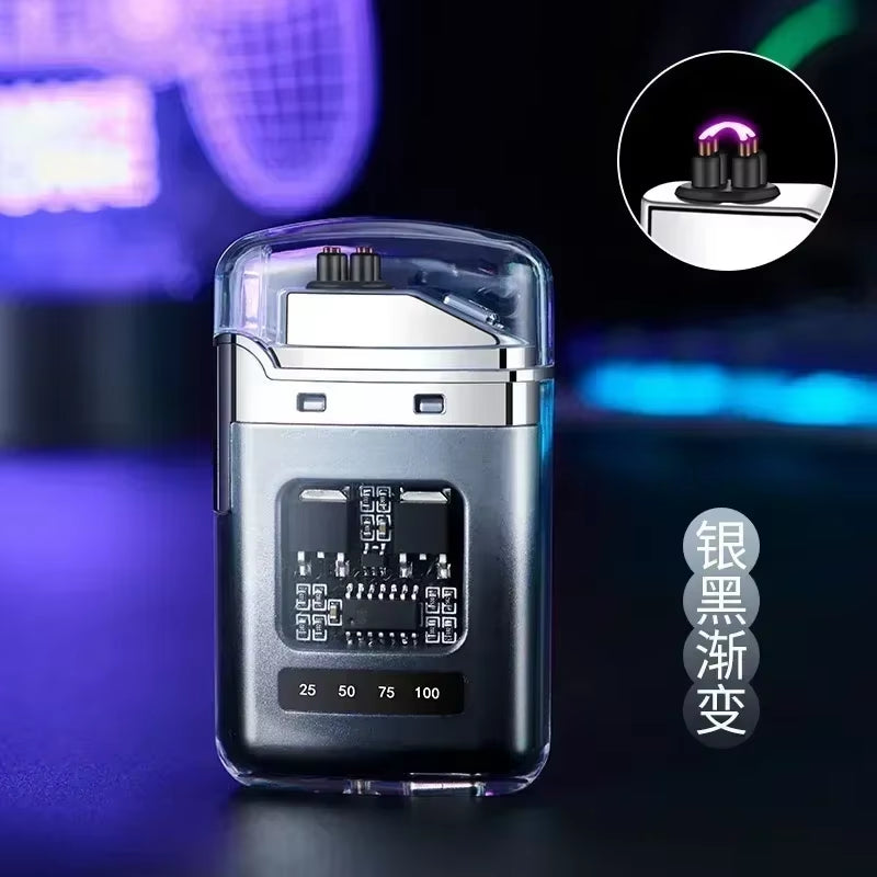 Electric Double Arc USB Rechargeable Lighter Plasma Outdoor Windproof Battery Display Type-C Smoking Accessories Men'S Gifts