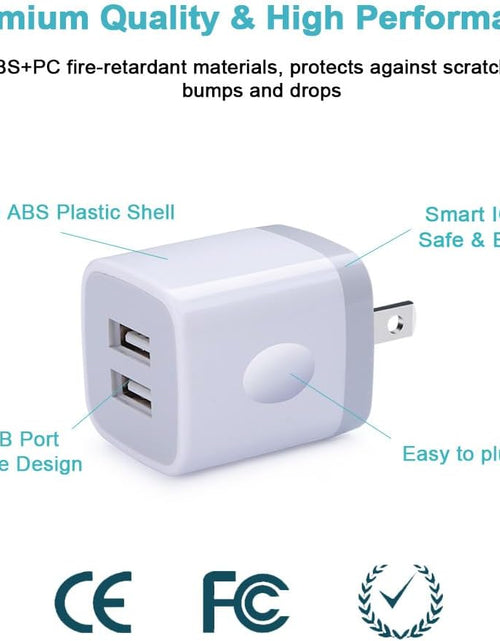 Load image into Gallery viewer, Charger Block, USB Wall Charger, Double USB Fast Charging Cube Block Charger Box, 2.1A Phone Charger Power Adapter 3 Pack for Iphone 15 14 13 12 11 Pro Max XS XR X 8 7 6 Samsung Galaxy S23 A14 Note 20
