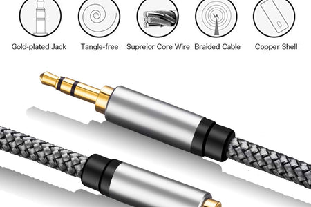 Aux Cable 15Ft, 3.5Mm Male to Male Auxiliary Audio Stereo Cord Compatible with Car,Headphones, Ipods, Iphones, Ipads,Tablets,Laptops,Android Smart Phones& More (15Ft/5M, Silver)