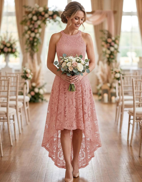 Load image into Gallery viewer, Women Halter Lace Wedding Guest Dress Hi-Lo Cocktail Party Bridesmaid Formal Dresses
