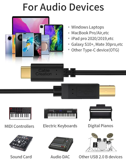 Load image into Gallery viewer, USB C Printer Cable 6.6FT  USB C to Printer Cable USB C to B, Scanner Cable Printer Cable to USB C MIDI Cable for Yamaha Casio Digital Piano MIDI Controller DJ Controller, 2M Black
