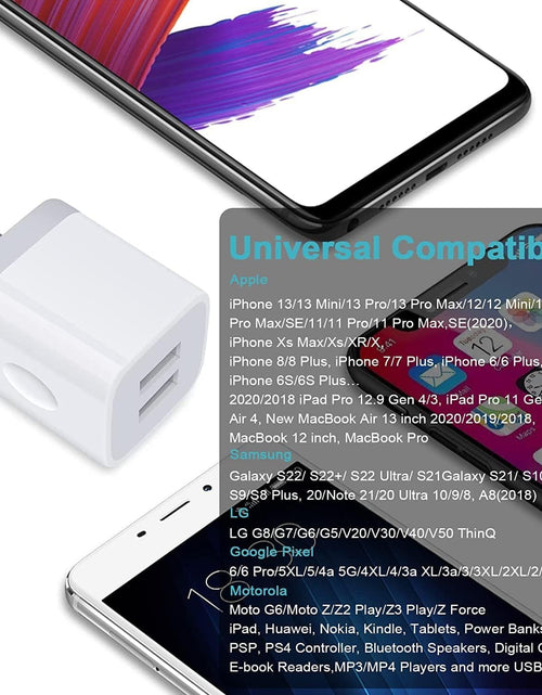 Load image into Gallery viewer, Charger Block, USB Wall Charger, Double USB Fast Charging Cube Block Charger Box, 2.1A Phone Charger Power Adapter 3 Pack for Iphone 15 14 13 12 11 Pro Max XS XR X 8 7 6 Samsung Galaxy S23 A14 Note 20
