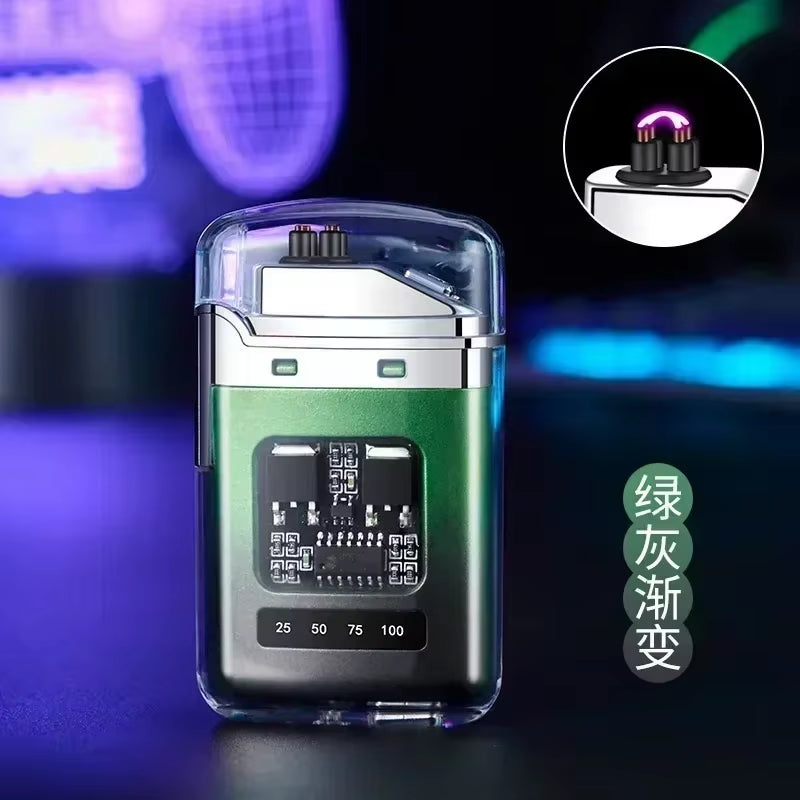Electric Double Arc USB Rechargeable Lighter Plasma Outdoor Windproof Battery Display Type-C Smoking Accessories Men'S Gifts