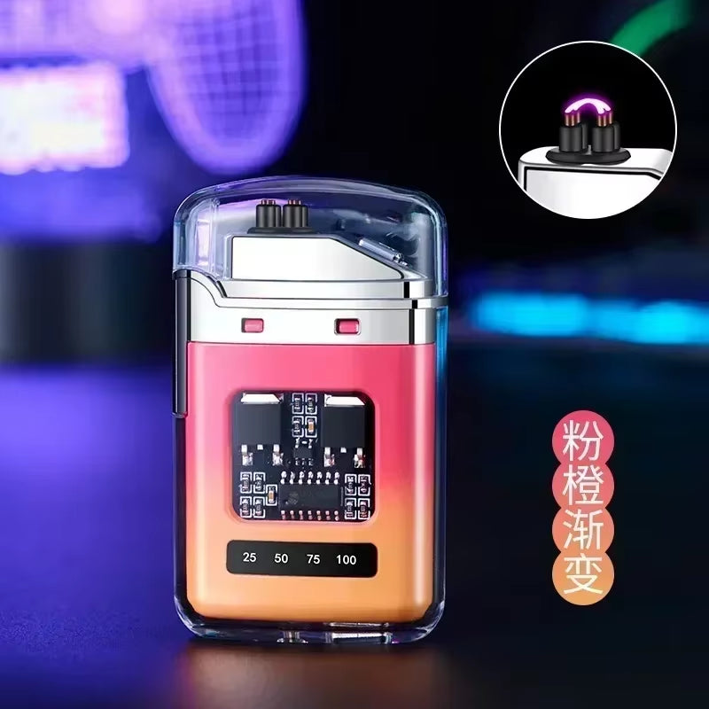 Electric Double Arc USB Rechargeable Lighter Plasma Outdoor Windproof Battery Display Type-C Smoking Accessories Men'S Gifts