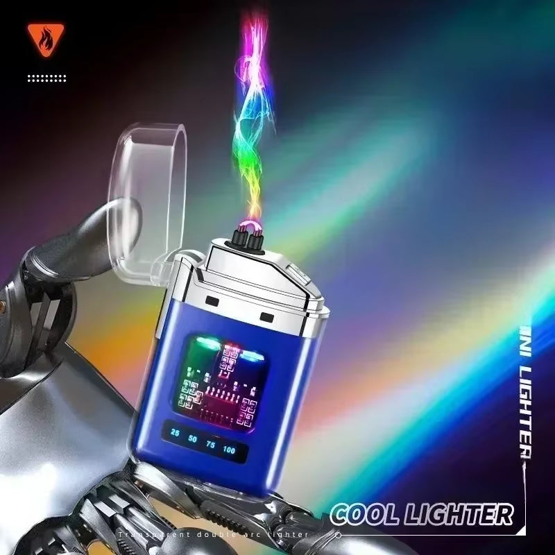 Electric Double Arc USB Rechargeable Lighter Plasma Outdoor Windproof Battery Display Type-C Smoking Accessories Men'S Gifts