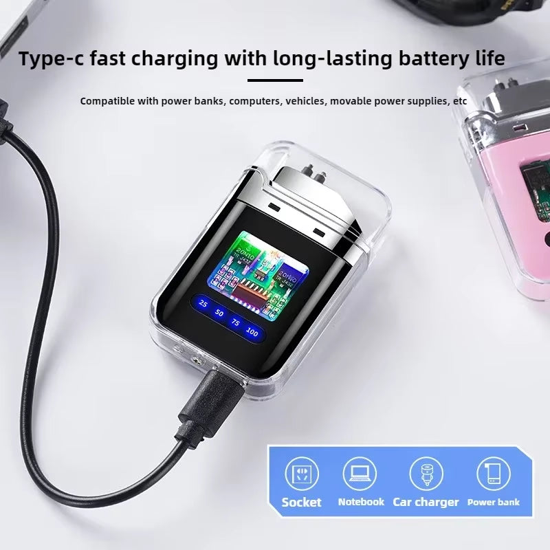 Electric Double Arc USB Rechargeable Lighter Plasma Outdoor Windproof Battery Display Type-C Smoking Accessories Men'S Gifts