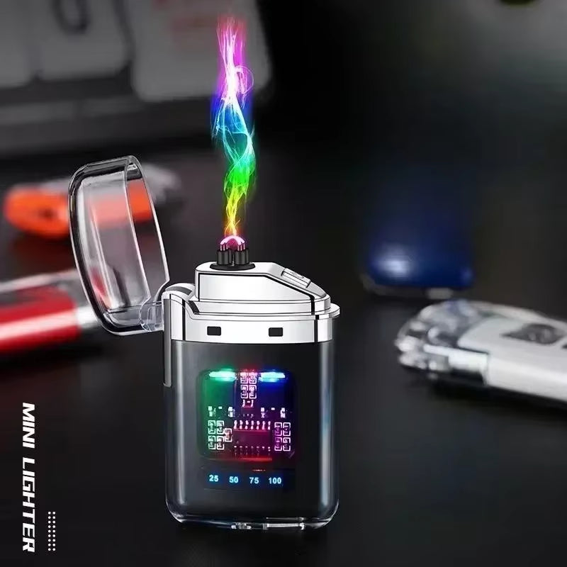 Electric Double Arc USB Rechargeable Lighter Plasma Outdoor Windproof Battery Display Type-C Smoking Accessories Men'S Gifts