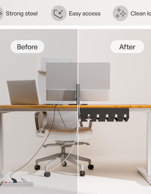 Load image into Gallery viewer, Cable Management under Desk for Easy Mounting Under-Table I Set of 3 - with 10X Cable Ties I Desk Organizer for Office/Home Office Table Thoughtful Cable Tray Holder, Black
